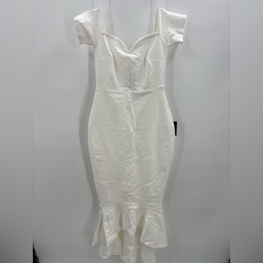 Lulus How Much I Care Ivory Off-the-Shoulder Midi Dress size S NWT - Picture 5 of 13